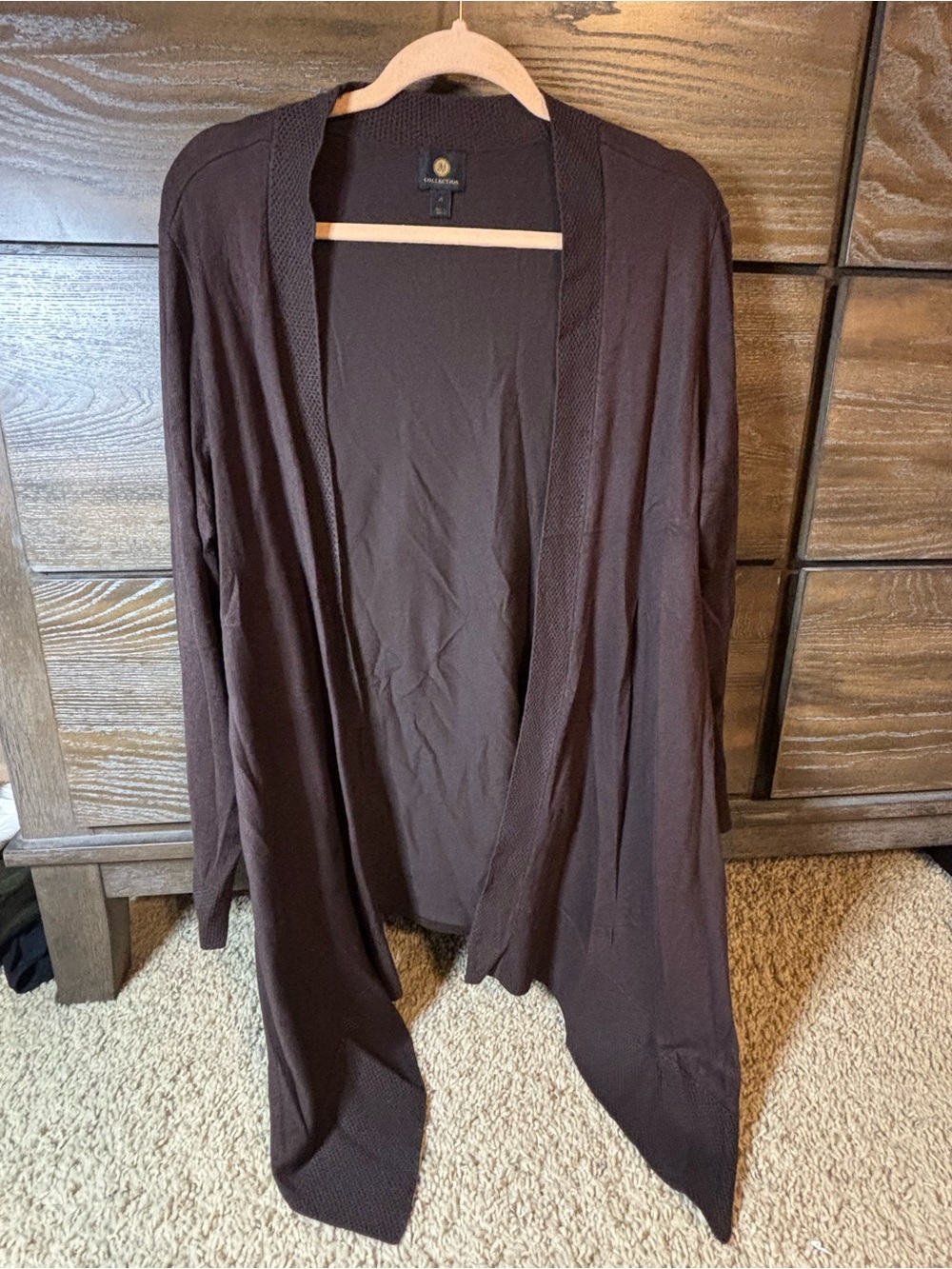 JM Collection Dark Brown Open-Front Draped Cardigan